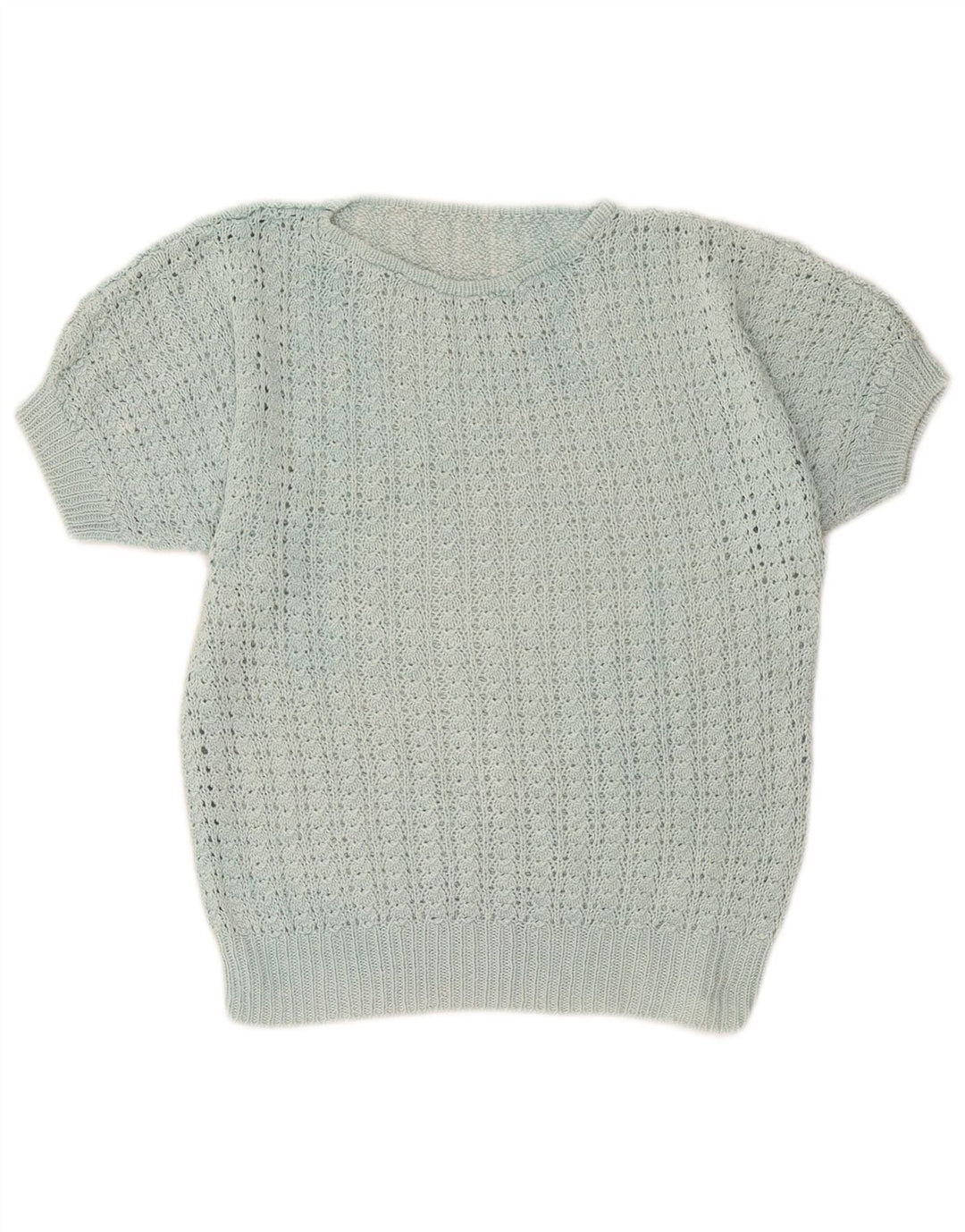 Pulover vintage pentru femei cu mânecă scurtă, cu gât de barcă, turcoaz mediu UK 12