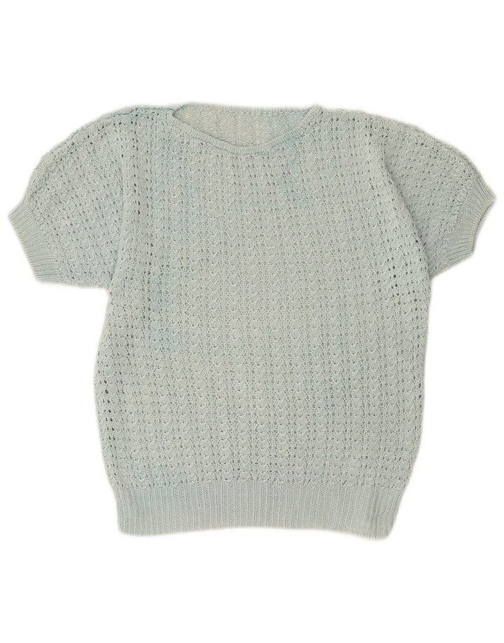 Pulover vintage pentru femei cu mânecă scurtă, cu gât de barcă, turcoaz mediu UK 12