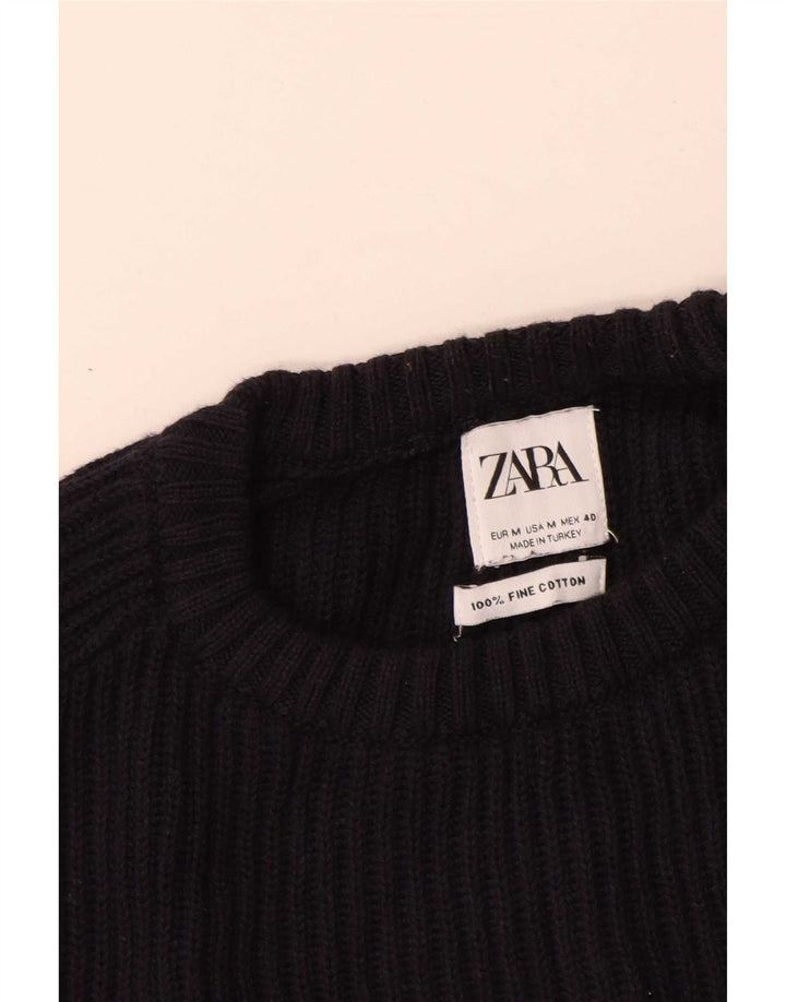 Pulover pentru bărbați Zara, cu gât crew, bumbac mediu albastru bleumarin