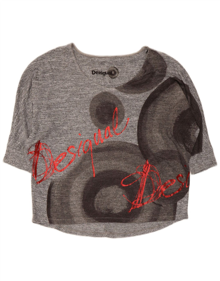 Desigual Womens Graphic Top mânecă 3/4 UK 14 Medium Gri Geometric