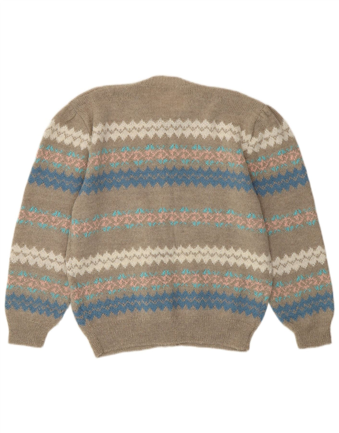 Pulover Cardigan Vintage pentru Damă UK 12 Medium Gri Fair Isle