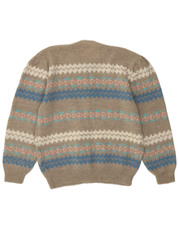 Pulover Cardigan Vintage pentru Damă UK 12 Medium Gri Fair Isle