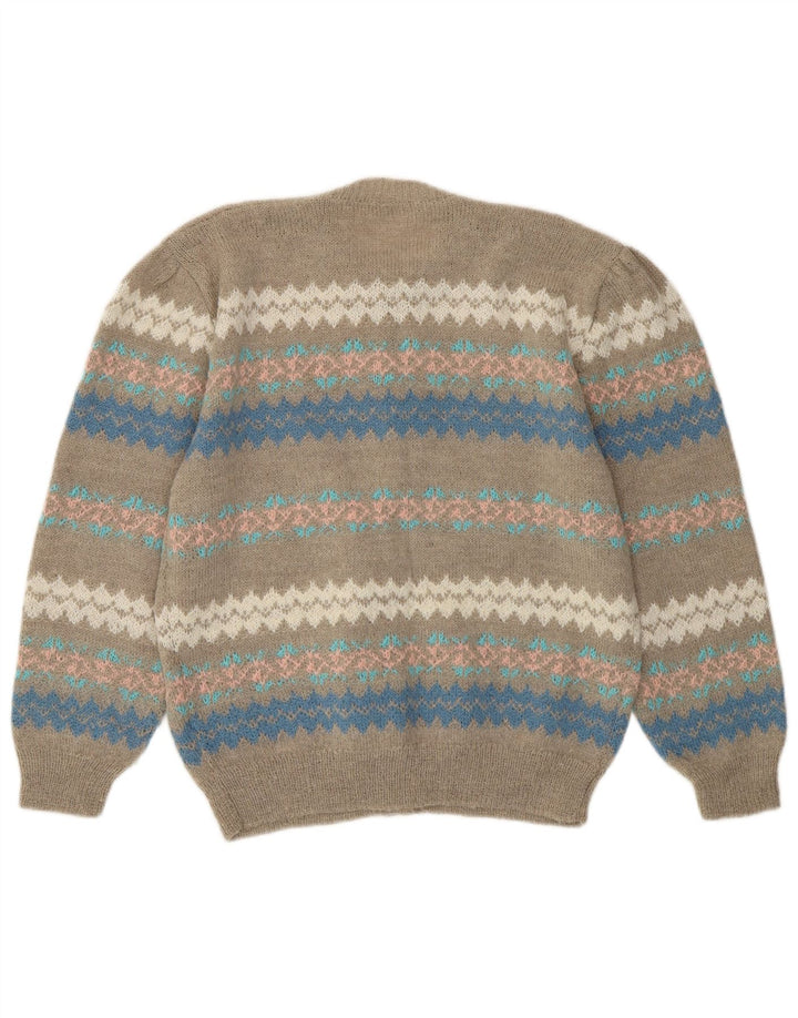 Pulover Cardigan Vintage pentru Damă UK 12 Medium Gri Fair Isle