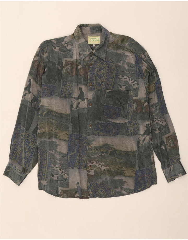 Cămașă Vintage pentru bărbați cu model abstract, raion mediu multicolor