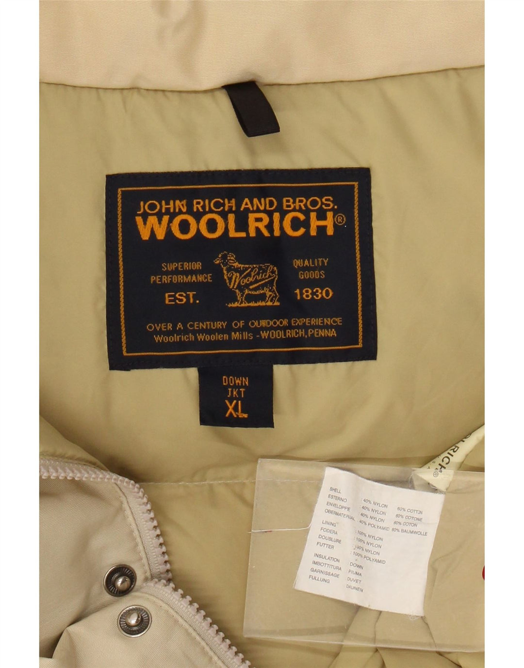 Gilet căptușit pentru bărbați Woolrich UK 42 XL, bej, nailon