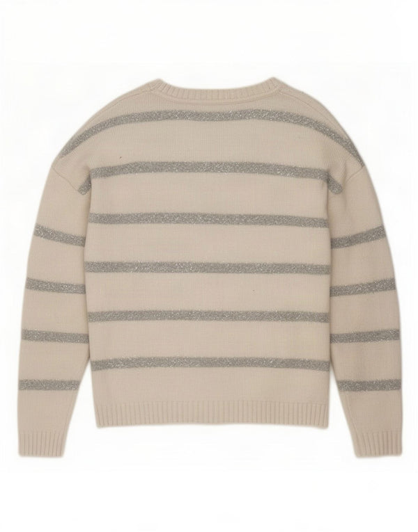 Pulover pentru femei Marks & Spencer cu decolteu triplu UK 14 Medium Bej cu dungi