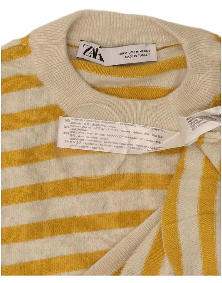 Pulover pentru damă Zara, cu gât turnu, UK 14 Poliamidă cu dungi galbene medii