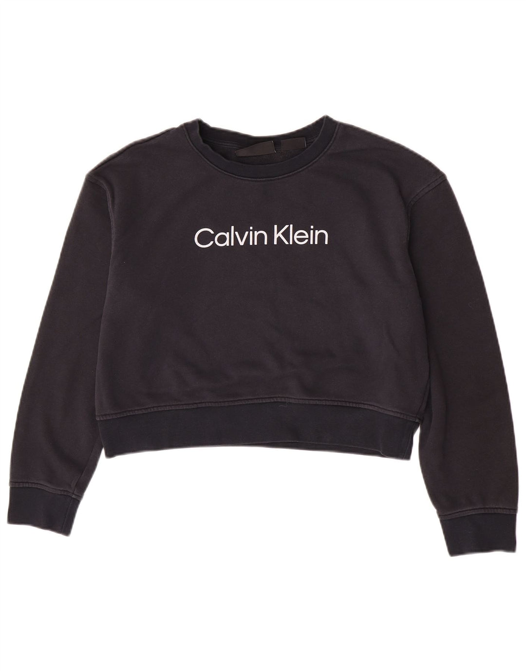 Pulover Calvin Klein pentru damă cu grafic Crop Pulover UK 14 Medium Bleumarin