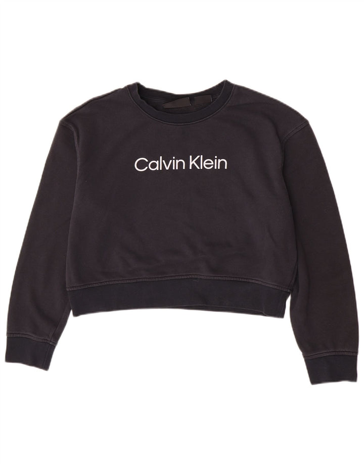 Pulover Calvin Klein pentru damă cu grafic Crop Pulover UK 14 Medium Bleumarin