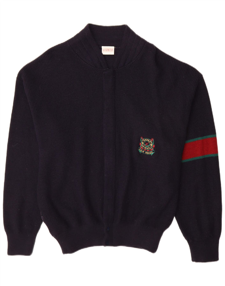 Pulover Cardigan Vintage pentru bărbați, lână mare, albastru marin