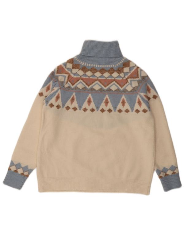 Pulover vintage pentru femei cu gât rulat, UK 10, mic, alb, Fair Isle