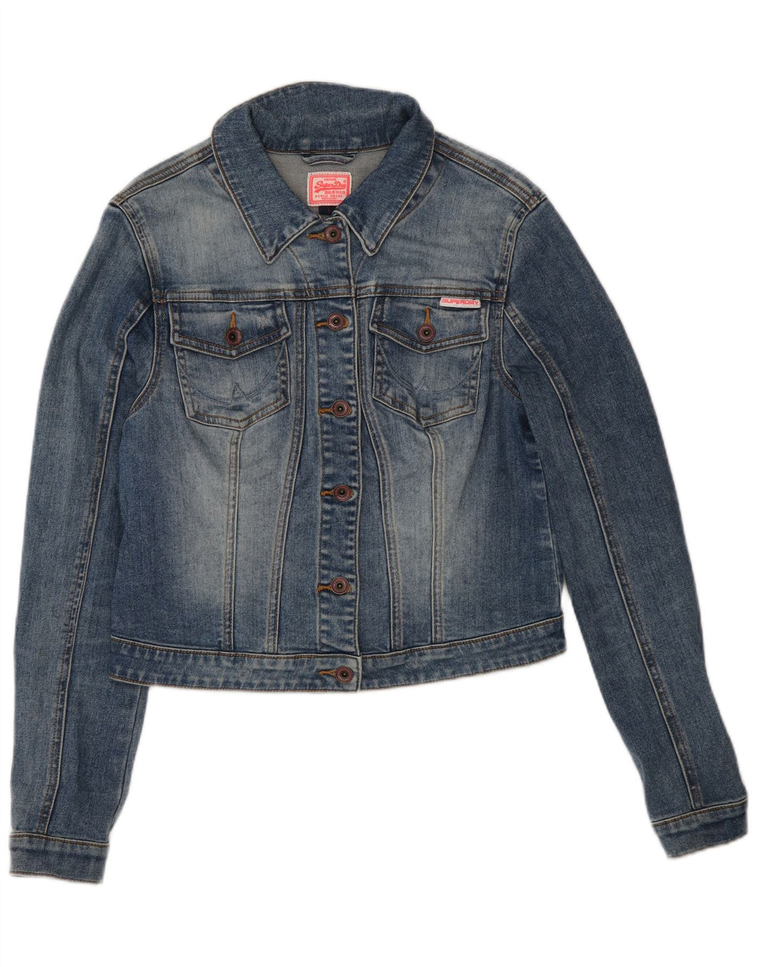 Jachetă Superdry de denim crop pentru femei UK 14, mare, albastru, bumbac