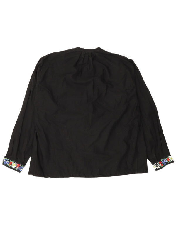 Bluză vintage cu mânecă lungă pentru femei UK 18 XL Negru Floral