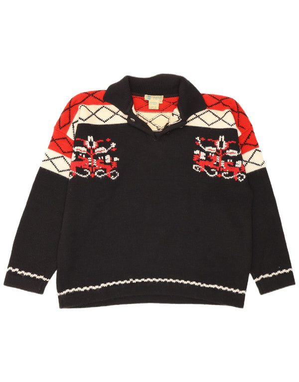 Pulover vintage pentru femei cu gât polo IT 40 Small Black Geometric