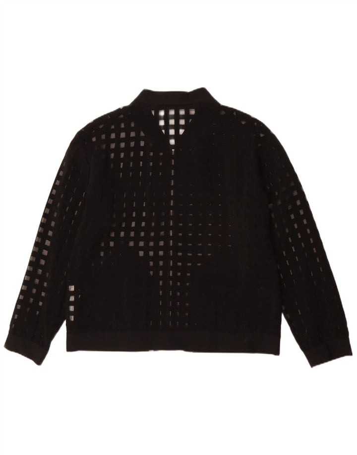 Jachetă Bomber See Through pentru femei Zara UK 16, mare, neagră, geometrică, viscoză