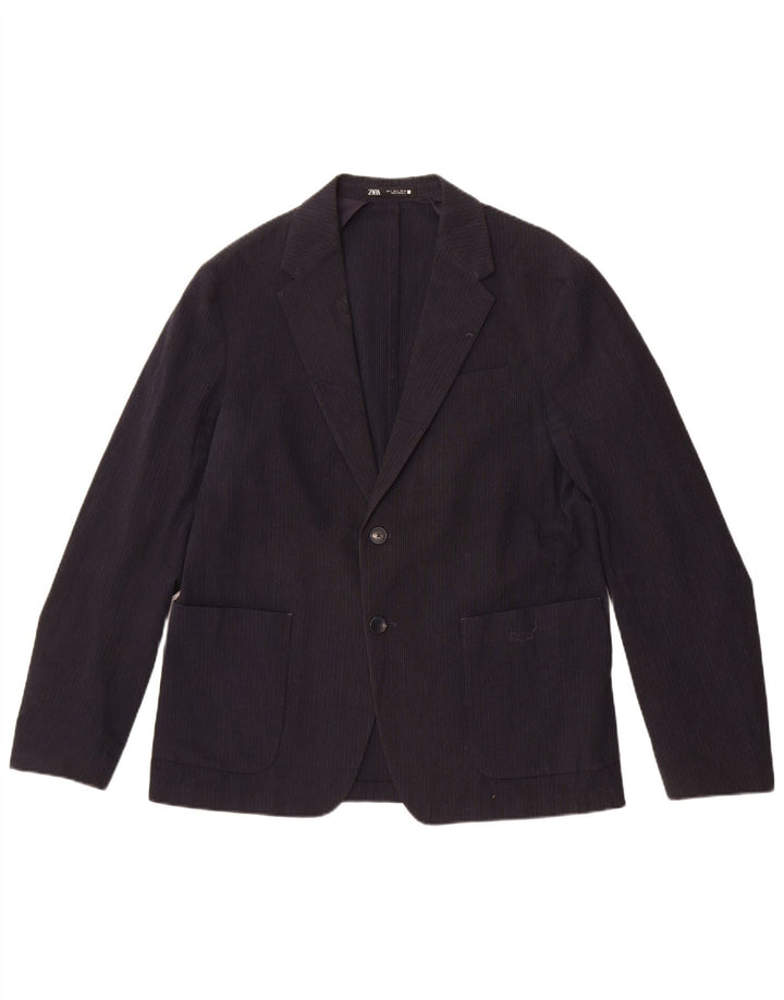 Blazer pentru bărbați Zara, cu 2 nasturi, UK 40, mare, bleumarin, cu dungi