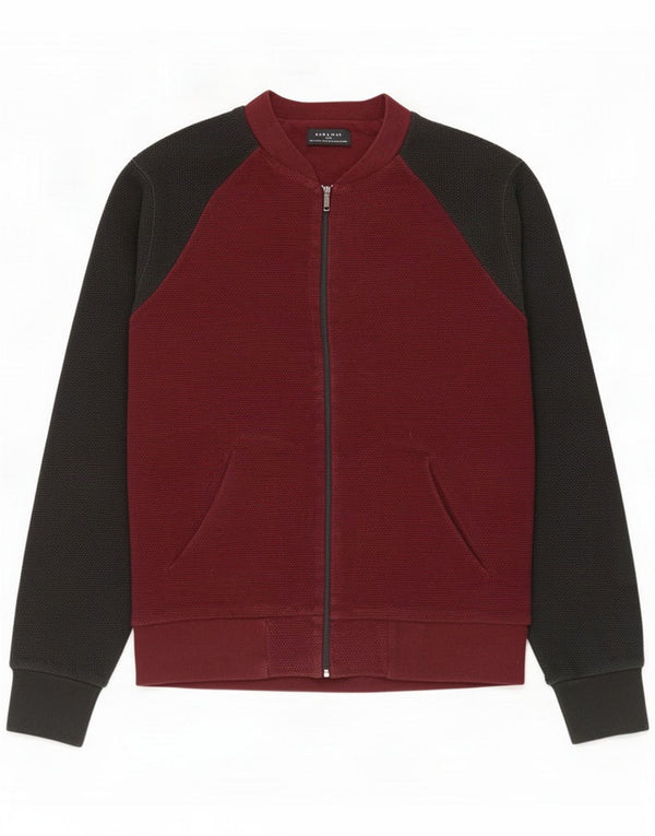 Zara Mens Trening Top Jacket Medium Burgundy Colorblock Bumbac