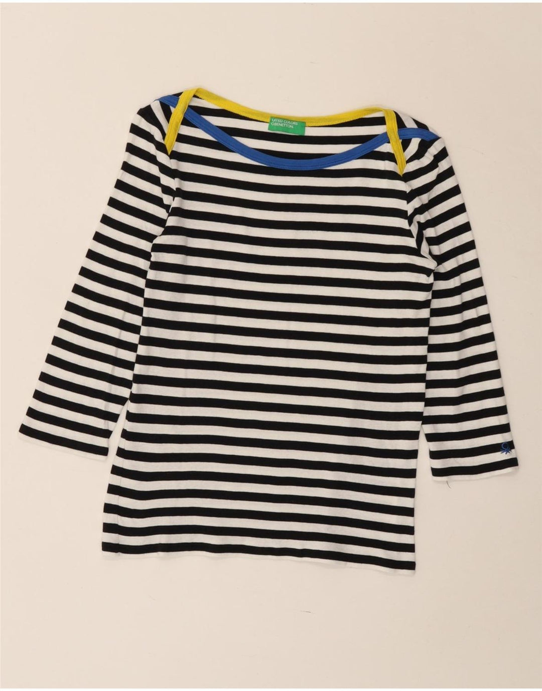 Top pentru femei Benetton cu mâneci 3/4 UK 8 mici, bleumarin, cu dungi