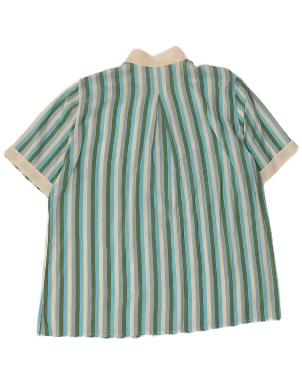 Bluză cămașă vintage pentru femei cu mânecă scurtă IT 50 XL mătase verde cu dungi