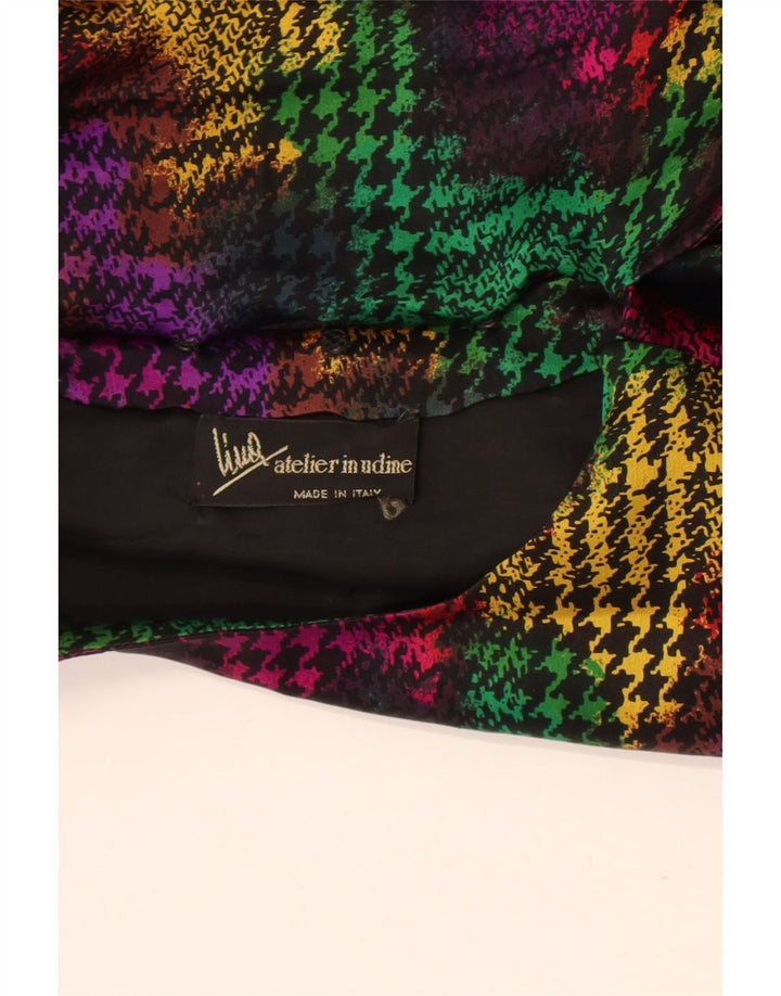 Bluză vintage cu mânecă lungă pentru femei UK 18 XL, picior de găină multicolor