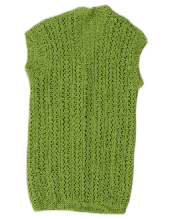 Pulover cardigan din croșetat fără mâneci vintage pentru femei UK 4 XS verde