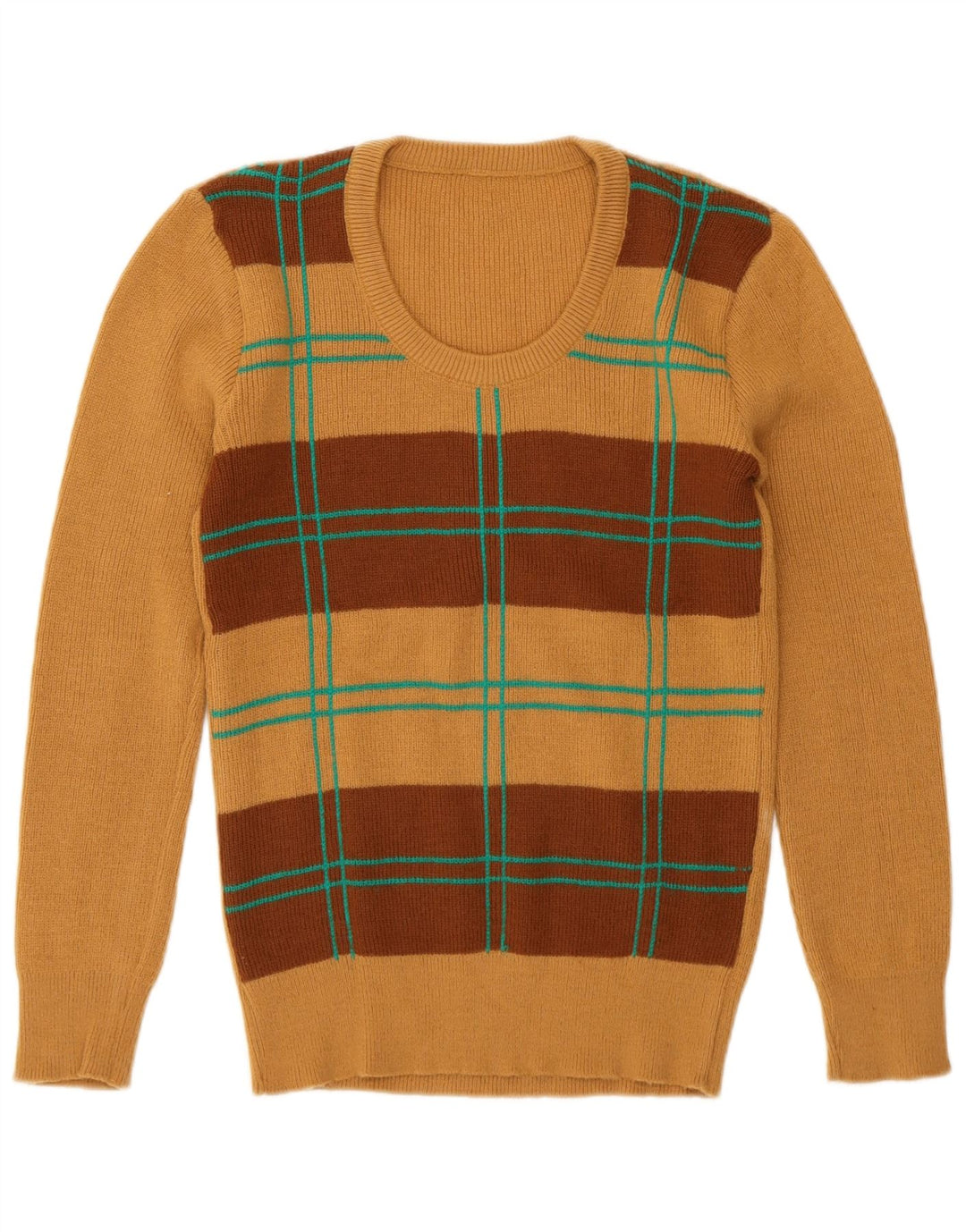 Pulover vintage pentru femei cu decolteu triplu UK 12 maro mediu geometric