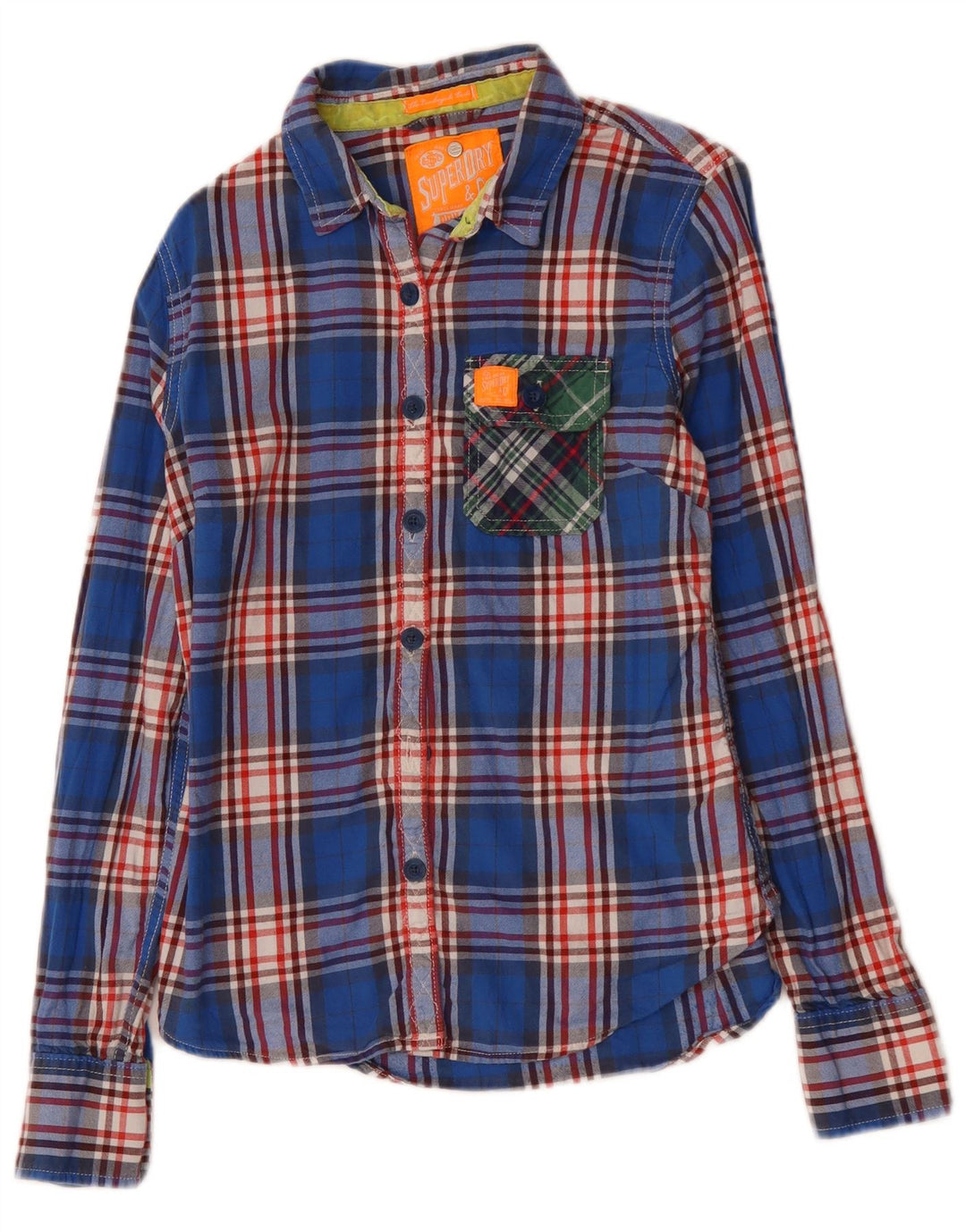 Cămașă de flanel pentru femei SUPERDRY UK 12, bumbac cu carouri albastru mediu