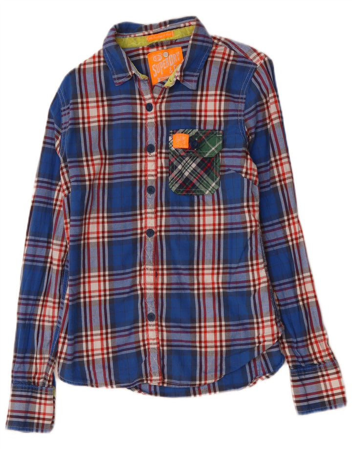 Cămașă de flanel pentru femei SUPERDRY UK 12, bumbac cu carouri albastru mediu