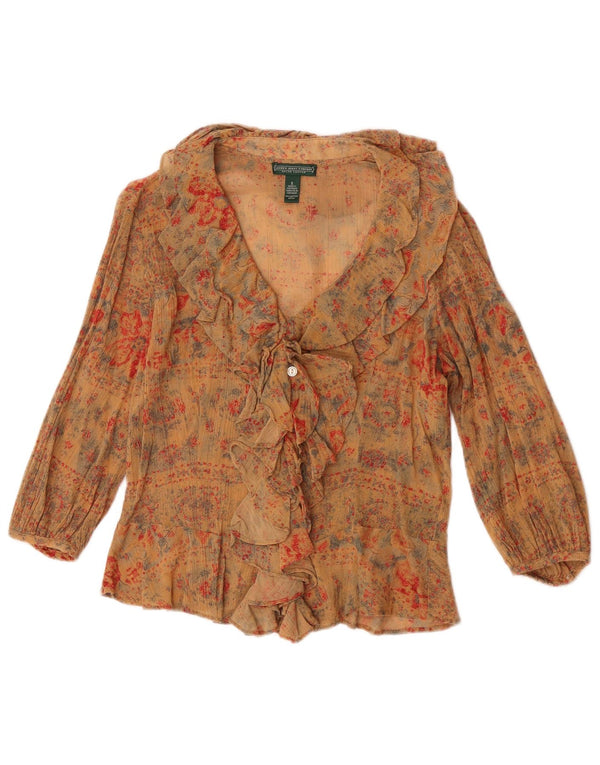 Bluză cămașă transparentă pentru femei Ralph Lauren UK 10 Mic Bej Floral