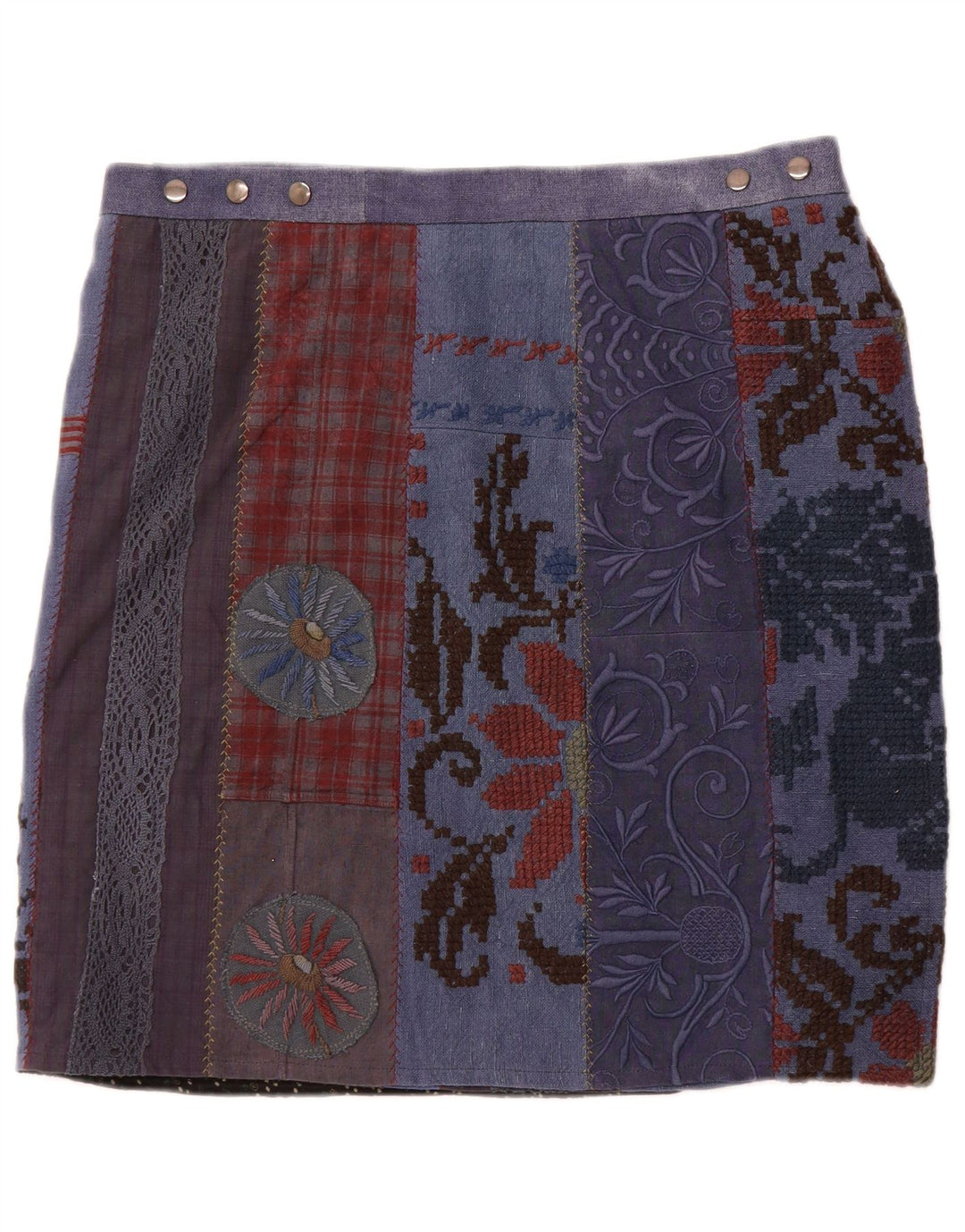 Fusta Wrap pentru femei VINTAGE W36 Blue Patchwork