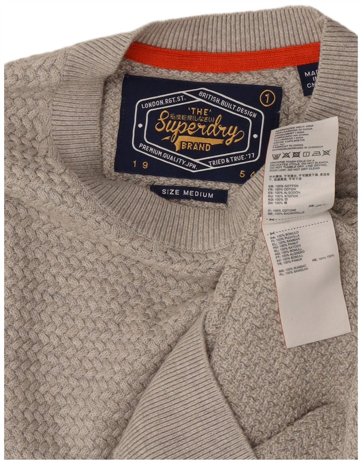 Pulover Superdry pentru bărbați, cu gât crew, bumbac, gri mediu