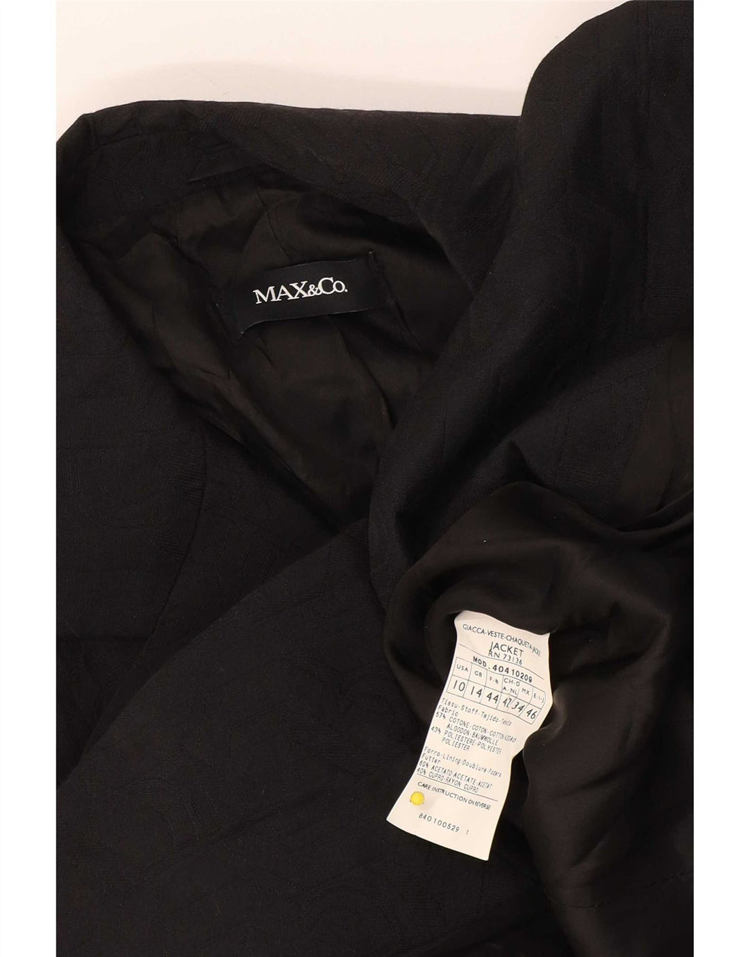 Max & Co. Jachetă pentru femei cu 2 nasturi, UK 14, bumbac negru mare