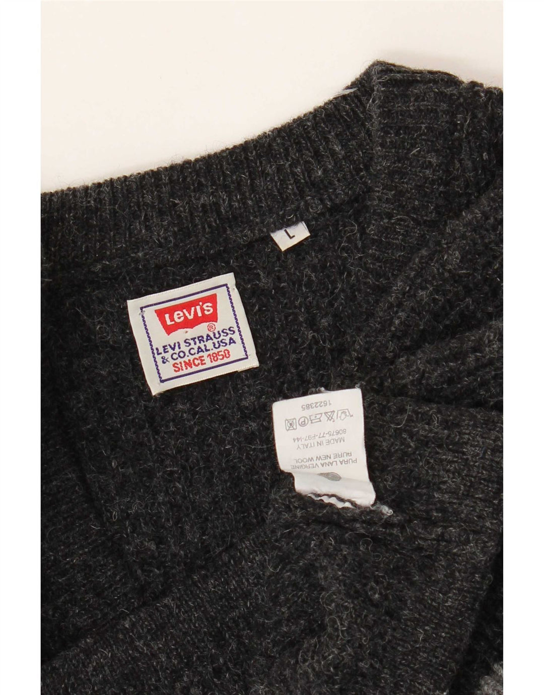 Pulover cu decolteu în V Levi's pentru bărbați, lână virgină, gri mare