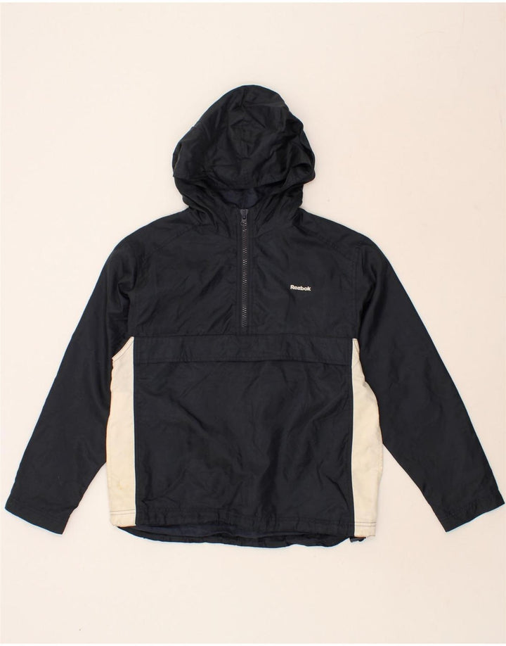 REEBOK Boys Hooded Anorak Jacket 9-10 Years Navy Blue Colourblock Vintage Reebok and Second-Hand Reebok from Messina Hembry 