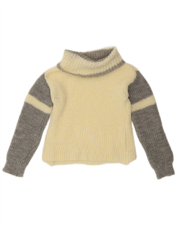 VINTAGE Pulover cu gât rulat pentru femei UK 10 Small Colorblock alb