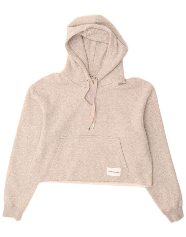 Calvin Klein Jeans Pulover pentru damă Crop Hoodie UK 14 Medium Gri Bumbac