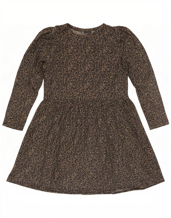 Rochie de bază cu mânecă lungă pentru femei Zara UK 14 Maro mediu Poliester floral