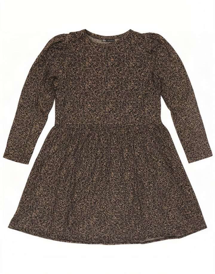 Rochie de bază cu mânecă lungă pentru femei Zara UK 14 Maro mediu Poliester floral