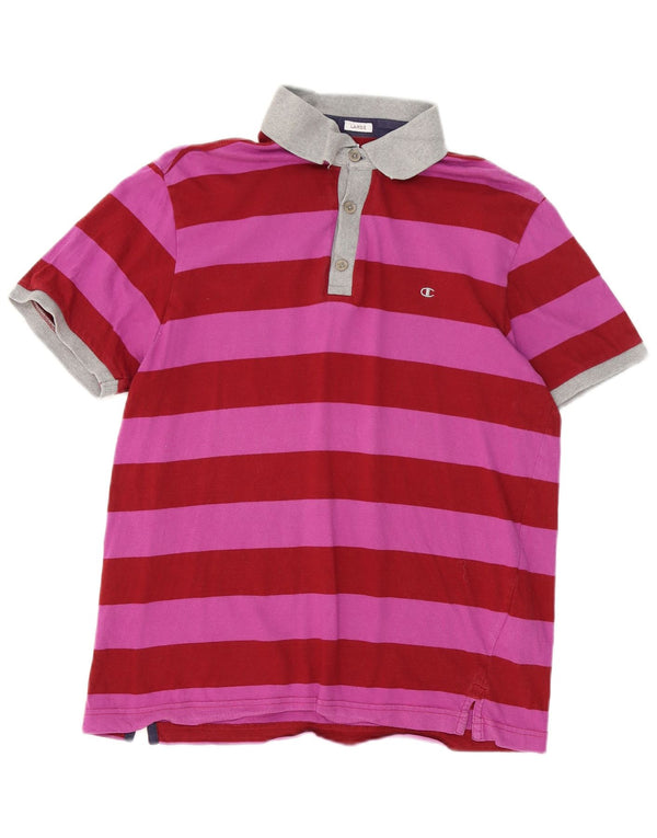 Tricou polo pentru rugby Champion Heritage Fit pentru bărbați, bumbac cu dungi roz, mare