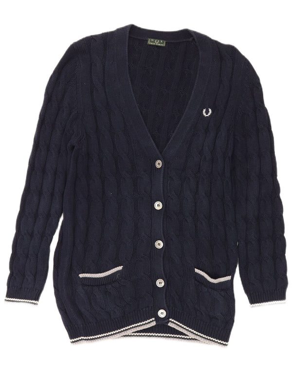 Pulover cardigan pentru femei Fred Perry UK 14 mare, bleumarin, bumbac clasic