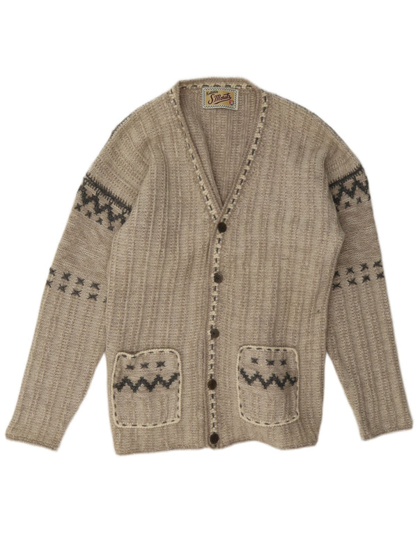 Pulover cardigan S.Moritz pentru bărbați, lână geometrică, bej mic