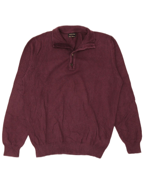Massimo Dutti Mens Button Neck Jumper Sweater Large Burgundy Cotton