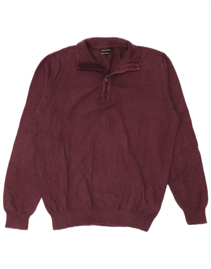 Massimo Dutti Pulover pentru bărbați, cu gât, cu nasturi, din bumbac burgundă mare
