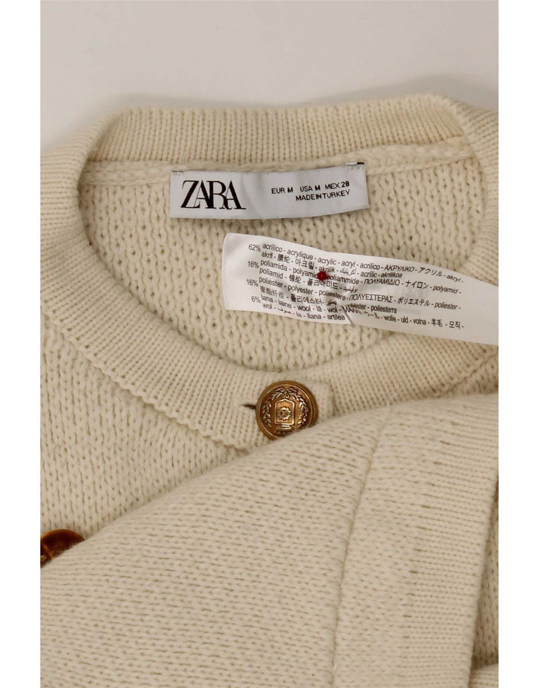 Pulover cardigan pentru femei Zara UK 12 Medium Acrilic alb