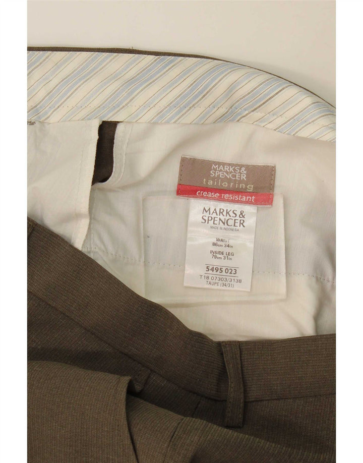 Marks & Spencer Pantaloni de costum pentru bărbați L34 L31 Kaki Poliester