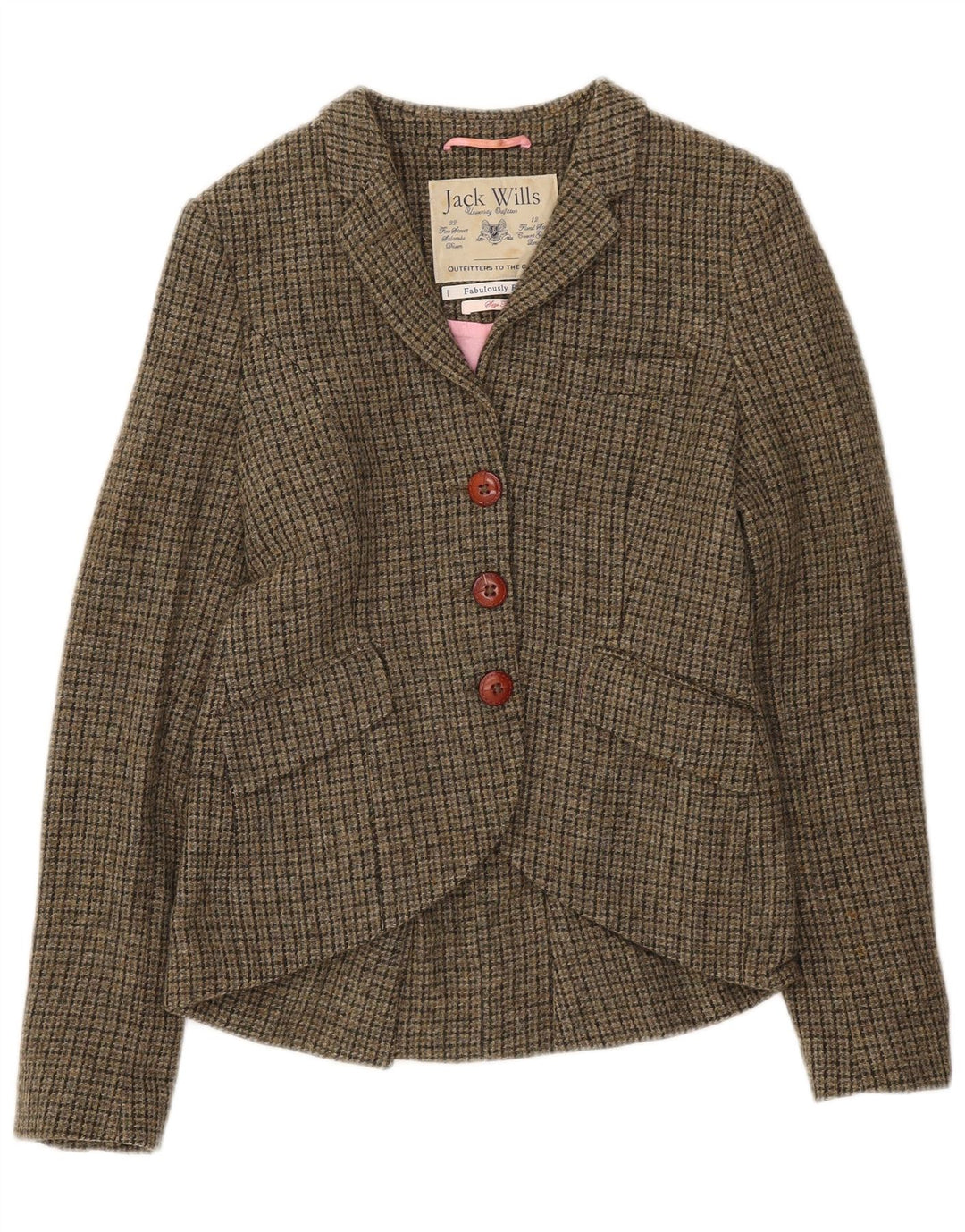 Jachetă Jack Wills pentru femei, cu 3 nasturi, UK 10, lână cu picior de gală, kaki