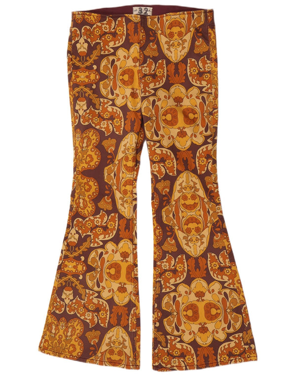Pantaloni de damă vintage evazați casual UK 18 XL W36 L33 maro geometric