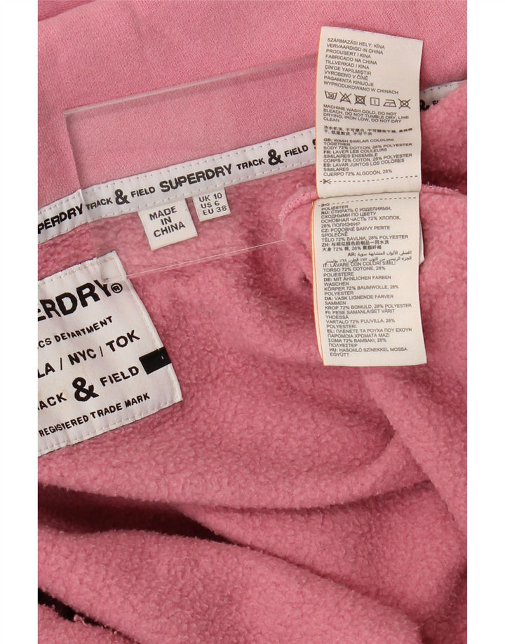 SUPERDRY Pulover cu capota cu fermoar cu grafic pentru femei UK 10 mic bumbac roz