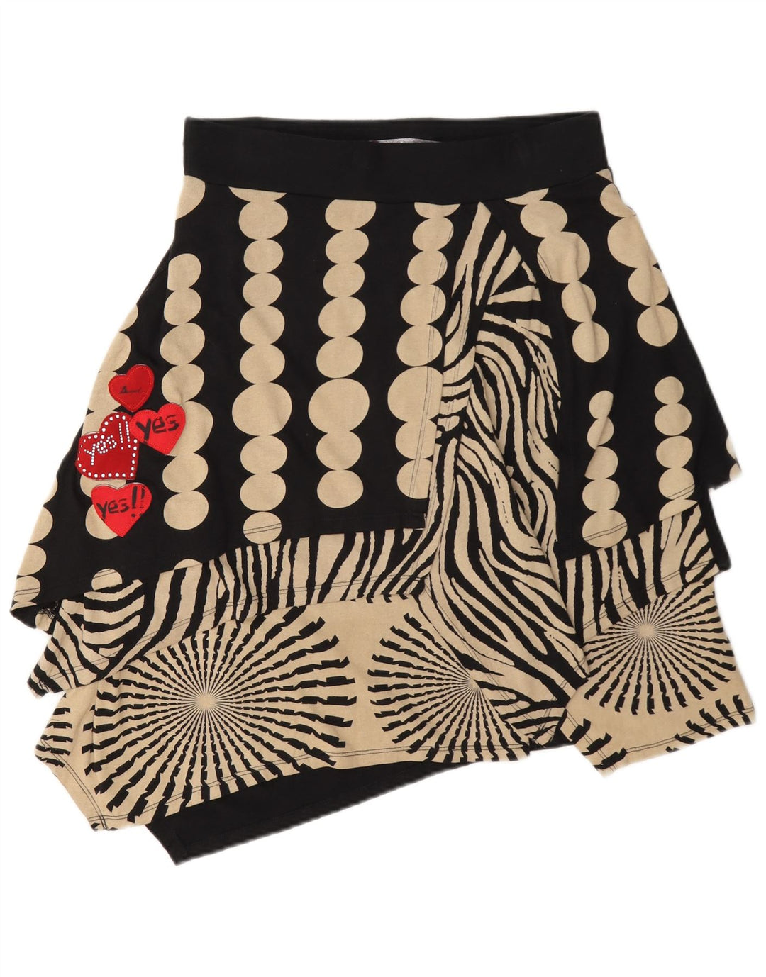 Fusta Desigual Graphic Asymetrical Womens Medium W28 Black Polka Dot
