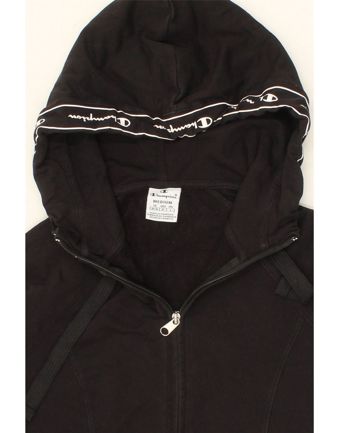 CHAMPION Womens Graphic Zip Hoodie Sweater UK 12 Medium Black Vintage Champion and Second-Hand Champion from Messina Hembry 